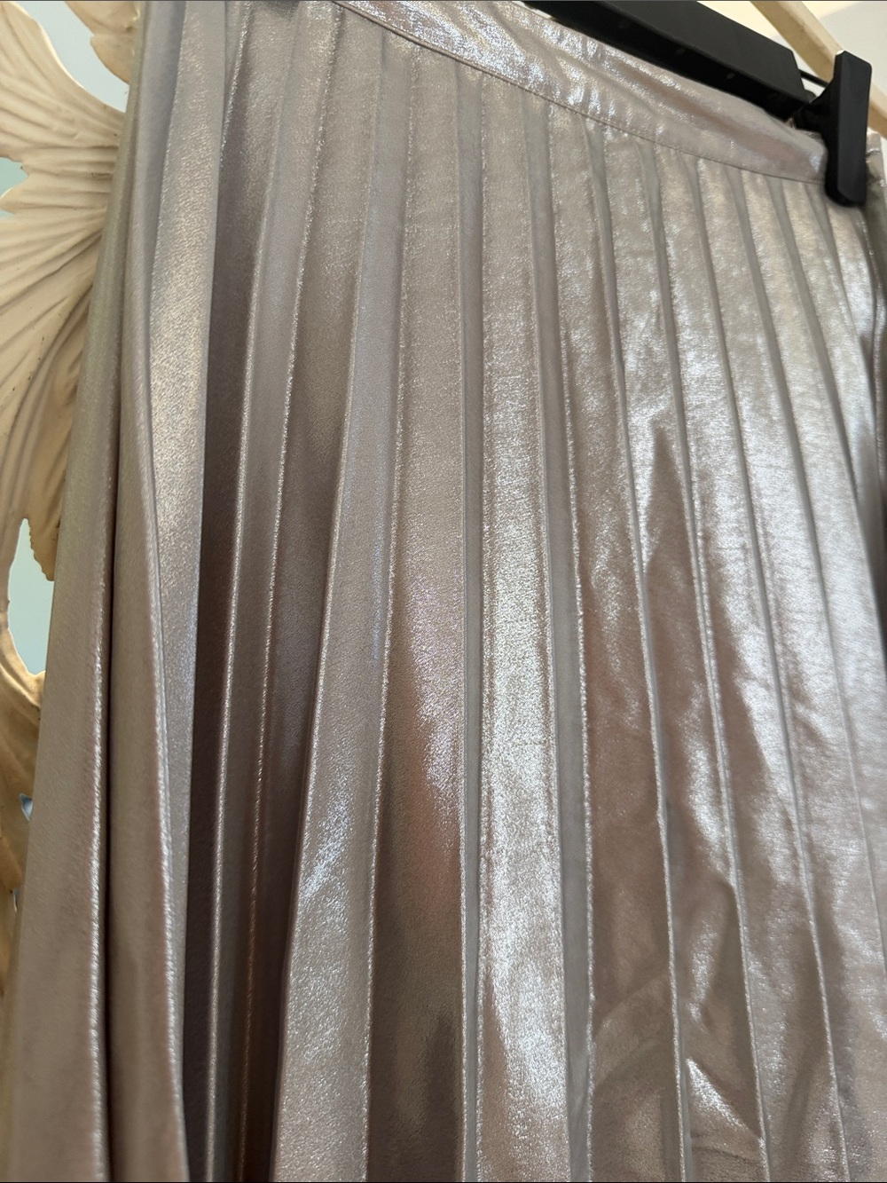 Topshop Metallic Silver Pleated A-Line Skirt - Picture 3 of 5